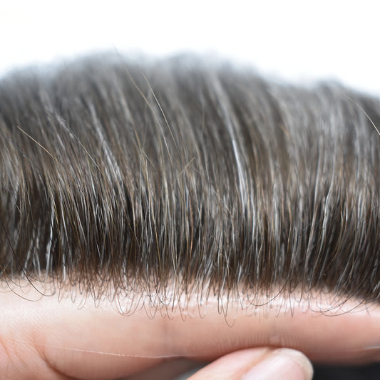Toupeeunion 0.06mm Ultra Thin Skin Toupee For Men Remy Human Hair Replacement System V-Looped Hair Piece For Men Natural Hairline Mens Hairpiece
