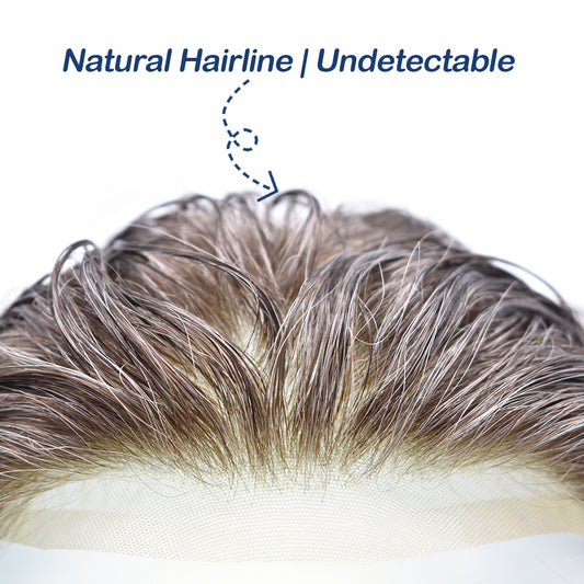 Toupeeunion French Lace Hair System Men's Toupee Remy Human Hair Bleached Knot Natural Hairline Men Hair Piece