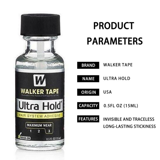 Toupeeunion Walker Tape Co. Ultra Hold Hair System Adhesive 1.4 fl oz Brush-On Long-Lasting Waterproof Wig Glue Clear-Drying Lace Wig Adhesive for Sensitive Skin
