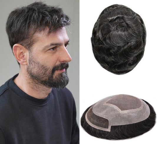 fine monofilament men's toupee durable and natural hairline