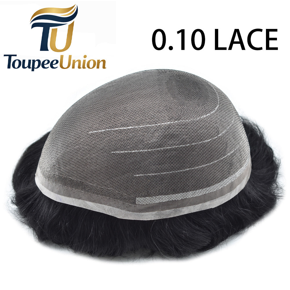 Toupeeunion Durable Swiss Super Welded Lace Toupee For Men Remy Human Hair Breathable Hair System Bleached Knots Natural Hairline Mens Hair Piece