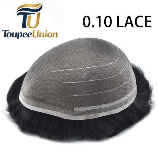 Toupeeunion Durable Swiss Super Welded Lace Toupee For Men Remy Human Hair Breathable Hair System Bleached Knots Natural Hairline Mens Hair Piece