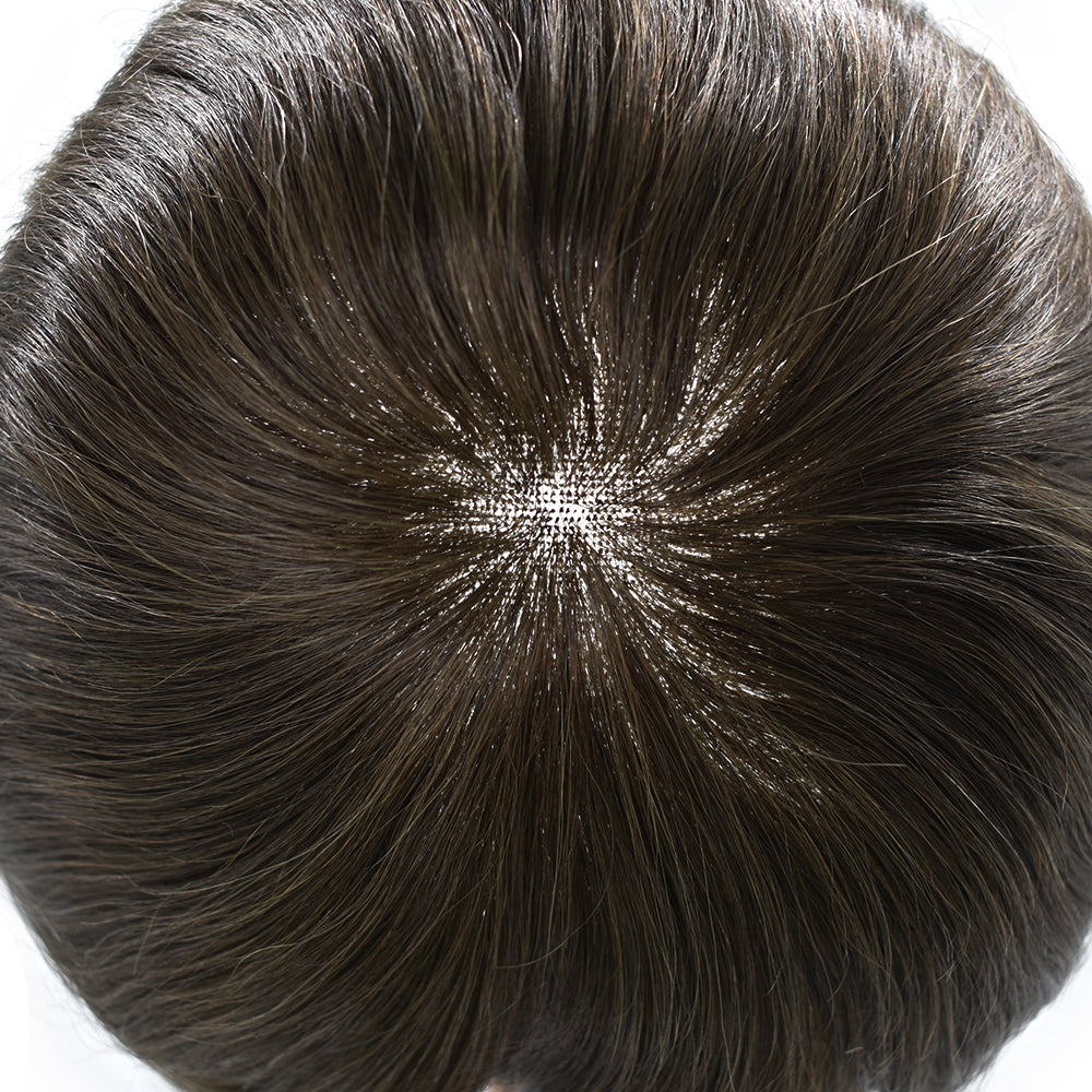 Toupeeunion Breathable French Lace Hair Piece For Men Remy Human Hair Toupee V-Looped Front Natural Hairline Men's Hairpiece