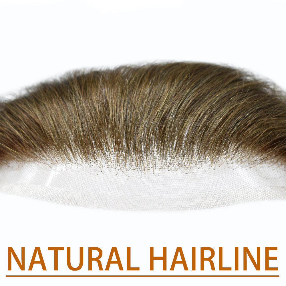 Toupeeunion Full Lace Mens Frontal Hair Piece For Forehead Remy Human Hair Patch For Hairline Hair Extension V-Shape Mens Hair System