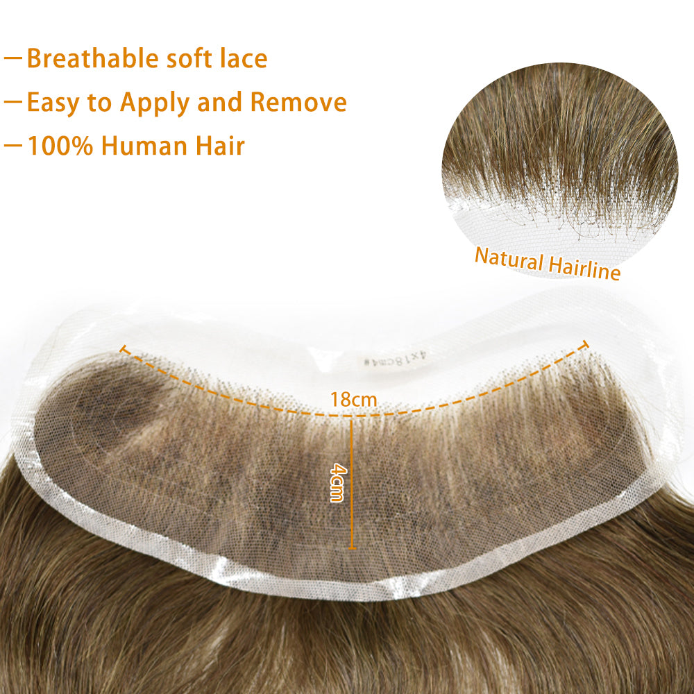 Toupeeunion Full Lace Mens Frontal Hair Piece For Forehead Remy Human Hair Patch For Hairline Hair Extension V-Shape Mens Hair System