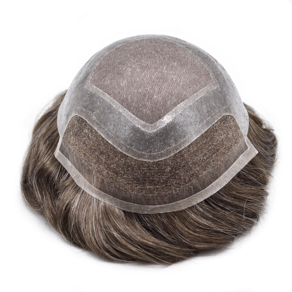 Toupeeunion Fine Monofilament Hair System Remy Human Hair Lace Front Toupee Bleached Knot Natural Hairline Breathable Men's Hair Piece