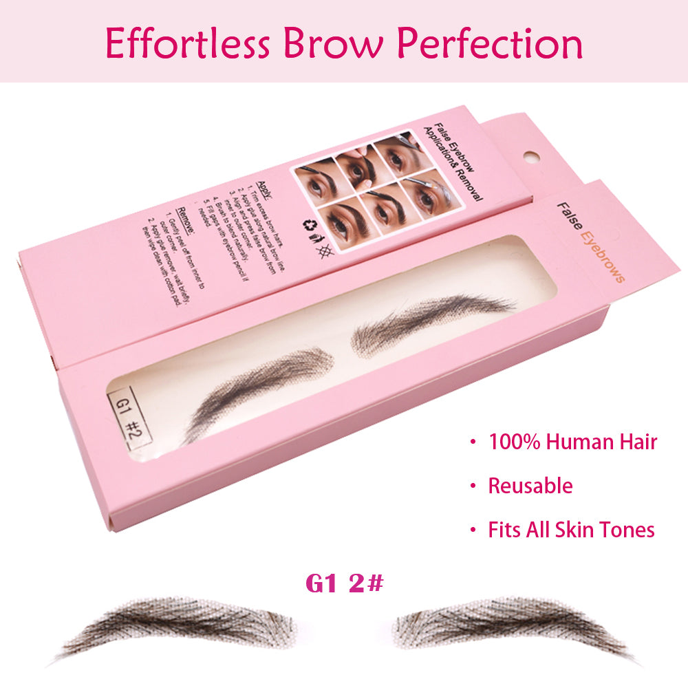 Toupeeunion Human Hair False Eyebrows For Women Handmade Full Lace Eyebrows Natural Invisible Reusable Eyebrow Extensions Breathable Realistic Fake Eyebrows 1 Pair