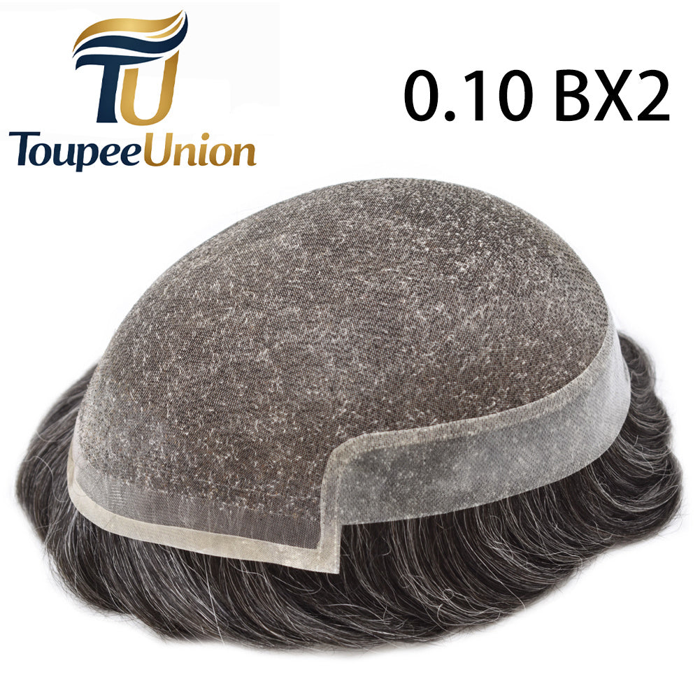 Toupeeunion Remy Human Hair Swiss Super Welded Lace Toupee Breathable Hair Replacement System Bleached Knots Natural Hairline Mens Hairpiece