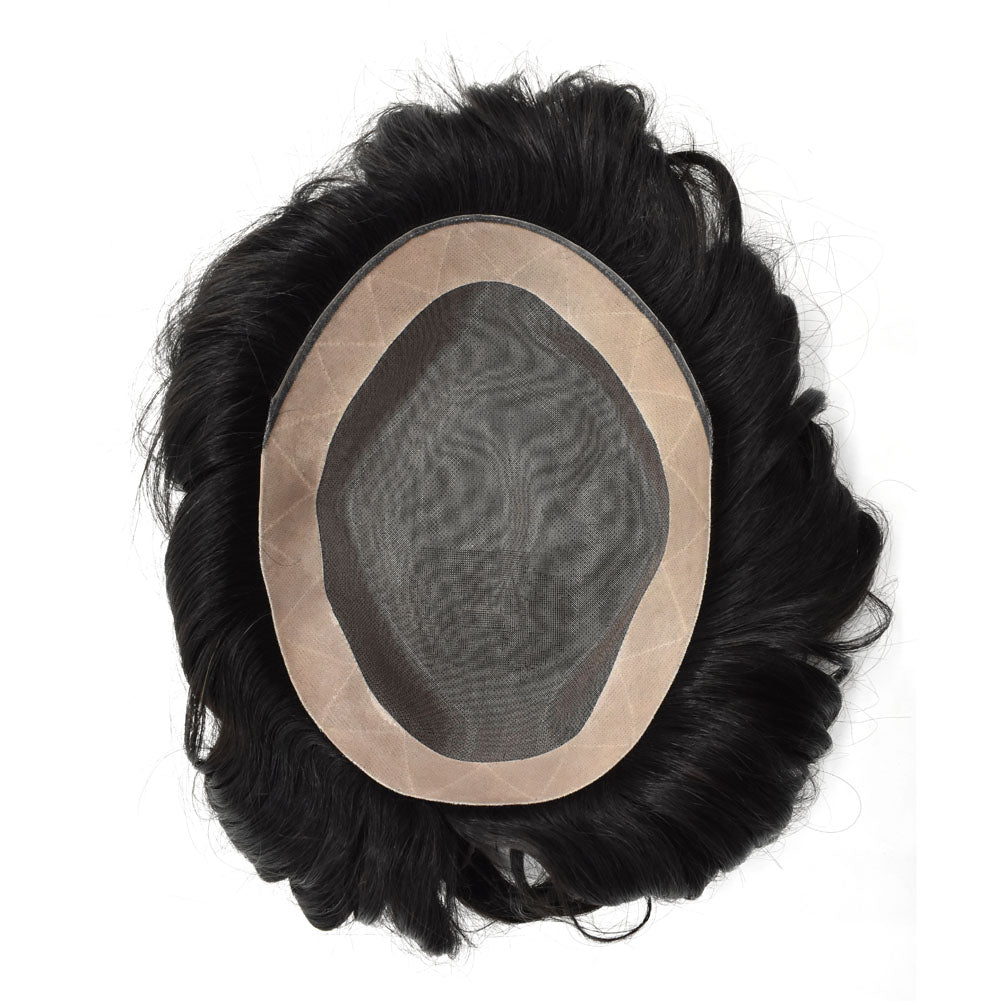 Toupeeunion Durable Fine Monofilament Toupee Poly Coating Hair Replacement System Breathable Men's Toupee