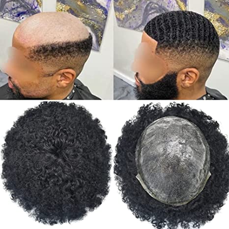 Toupeeunion Afro Hair Unit For Men Real Human Hair Toupee PU Ingection Mens Hair Piece