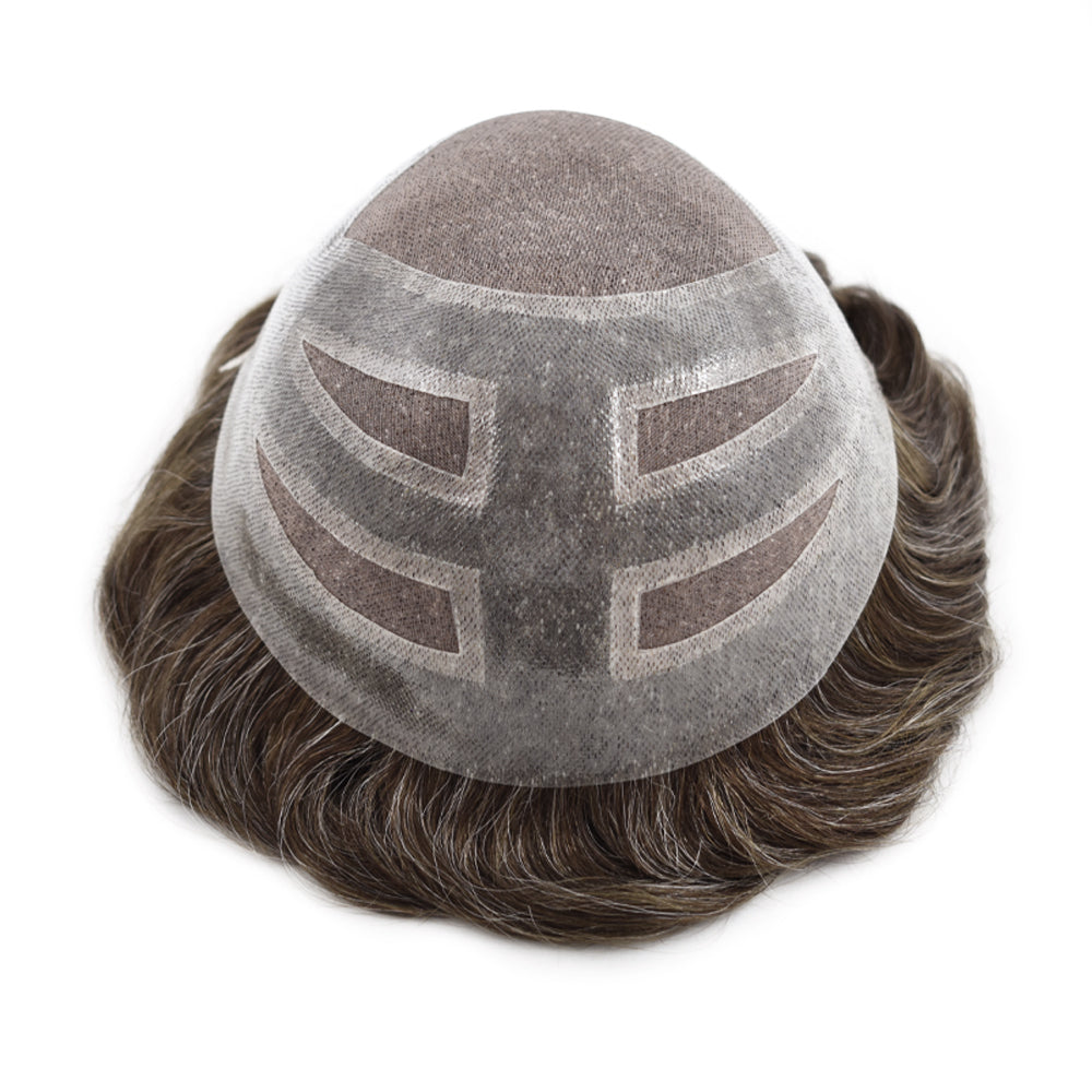 Toupeeunion Fine Monofilament Hair System Remy Human Hair Lace Front Toupee Bleached Knot Natural Hairline Breathable Men's Hair Piece