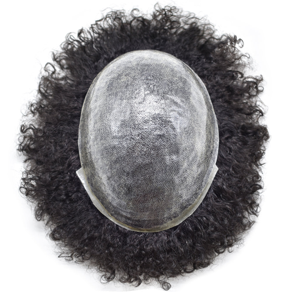 Toupeeunion Afro Hair Unit For Men Real Human Hair Toupee PU Ingection Mens Hair Piece