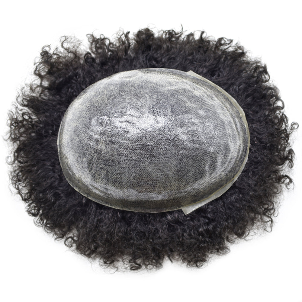 Toupeeunion Afro Hair Unit For Men Real Human Hair Toupee PU Ingection Mens Hair Piece