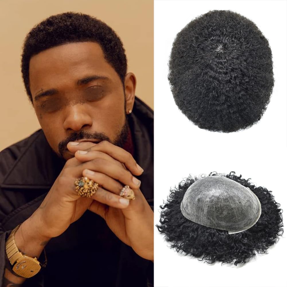 Toupeeunion Afro Hair Unit For Men Real Human Hair Toupee PU Ingection Mens Hair Piece