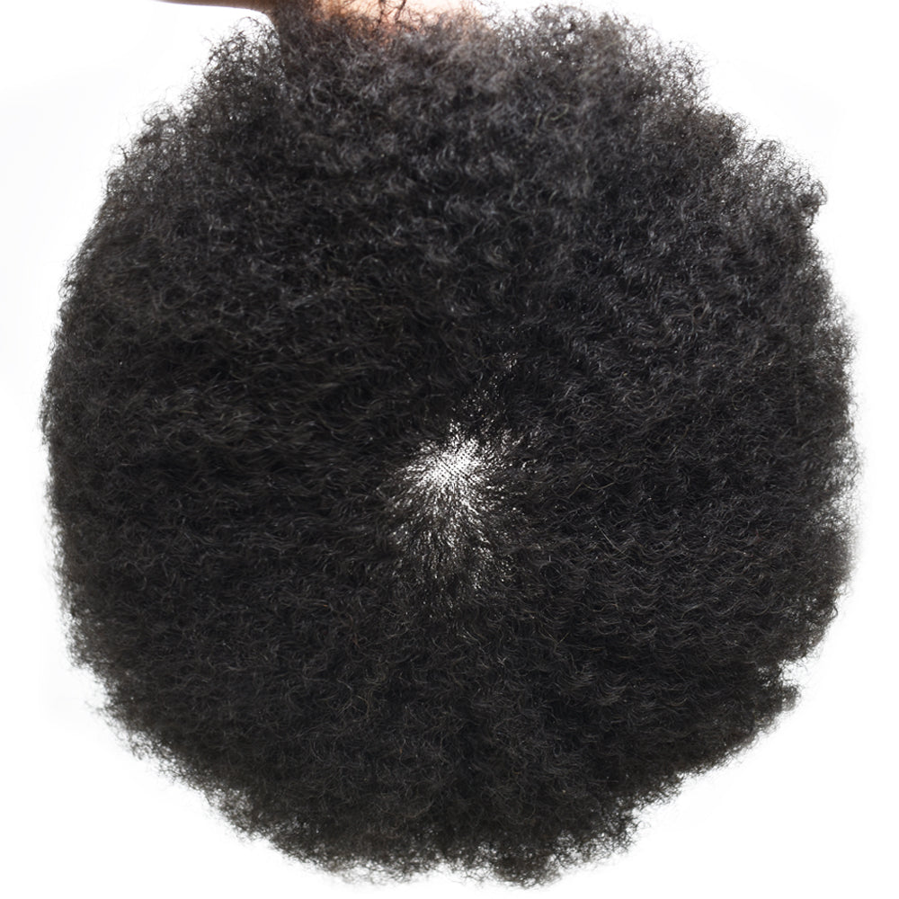 Toupeeunion Breathable Afro Toupee For Men Real Human Hair Afro Hair Unit Durable Mens Hairpiece