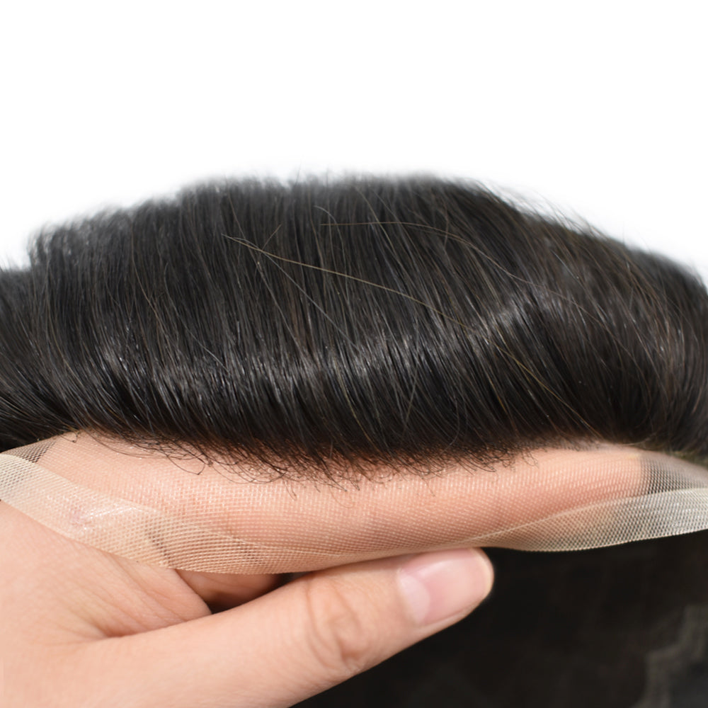 Toupeeunion Durable Swiss Super Welded Lace Toupee For Men Remy Human Hair Breathable Hair System Bleached Knots Natural Hairline Mens Hair Piece