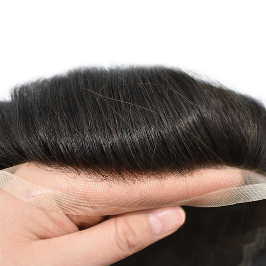 Toupeeunion Durable Swiss Super Welded Lace Toupee For Men Remy Human Hair Breathable Hair System Bleached Knots Natural Hairline Mens Hair Piece