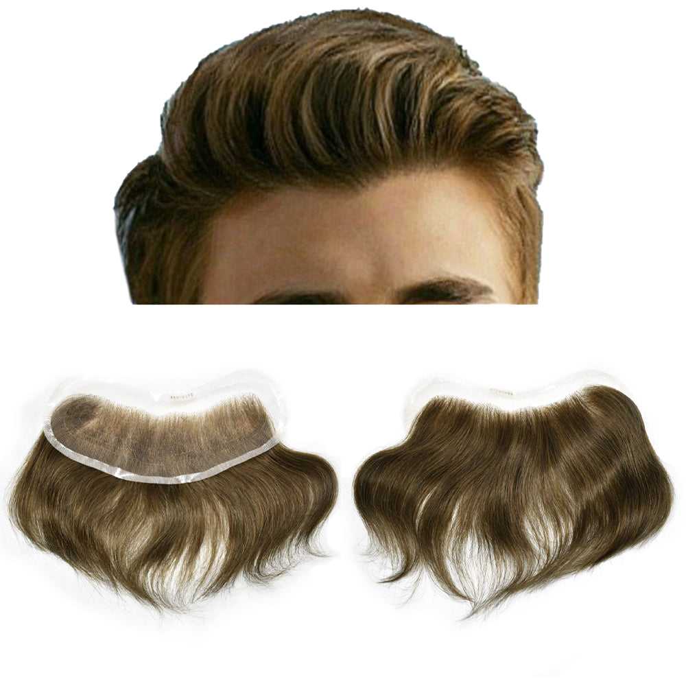 Toupeeunion Full Lace Mens Frontal Hair Piece For Forehead Remy Human Hair Patch For Hairline Hair Extension V-Shape Mens Hair System