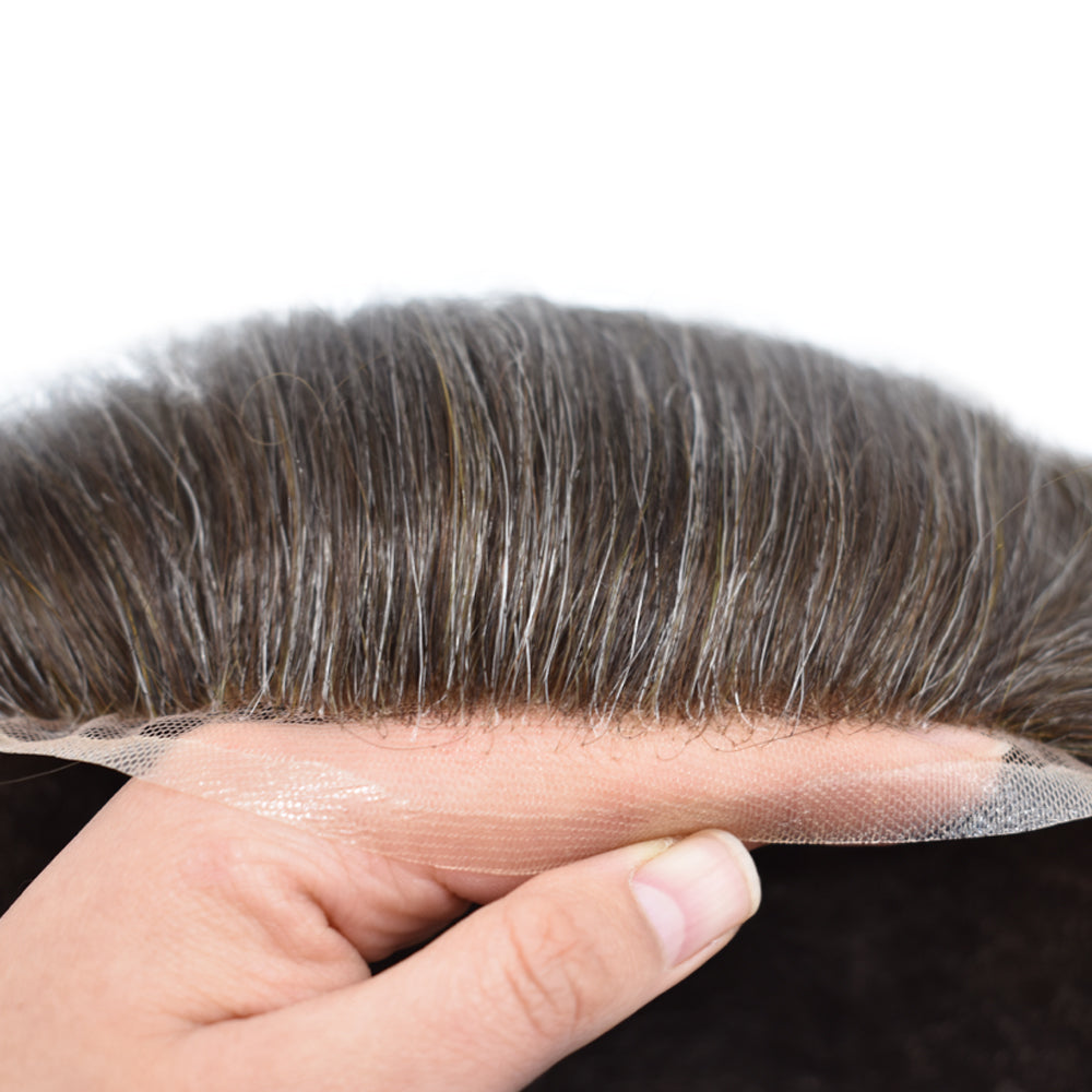Toupeeunion Fine Monofilament Hair System Remy Human Hair Lace Front Toupee Bleached Knot Natural Hairline Breathable Men's Hair Piece