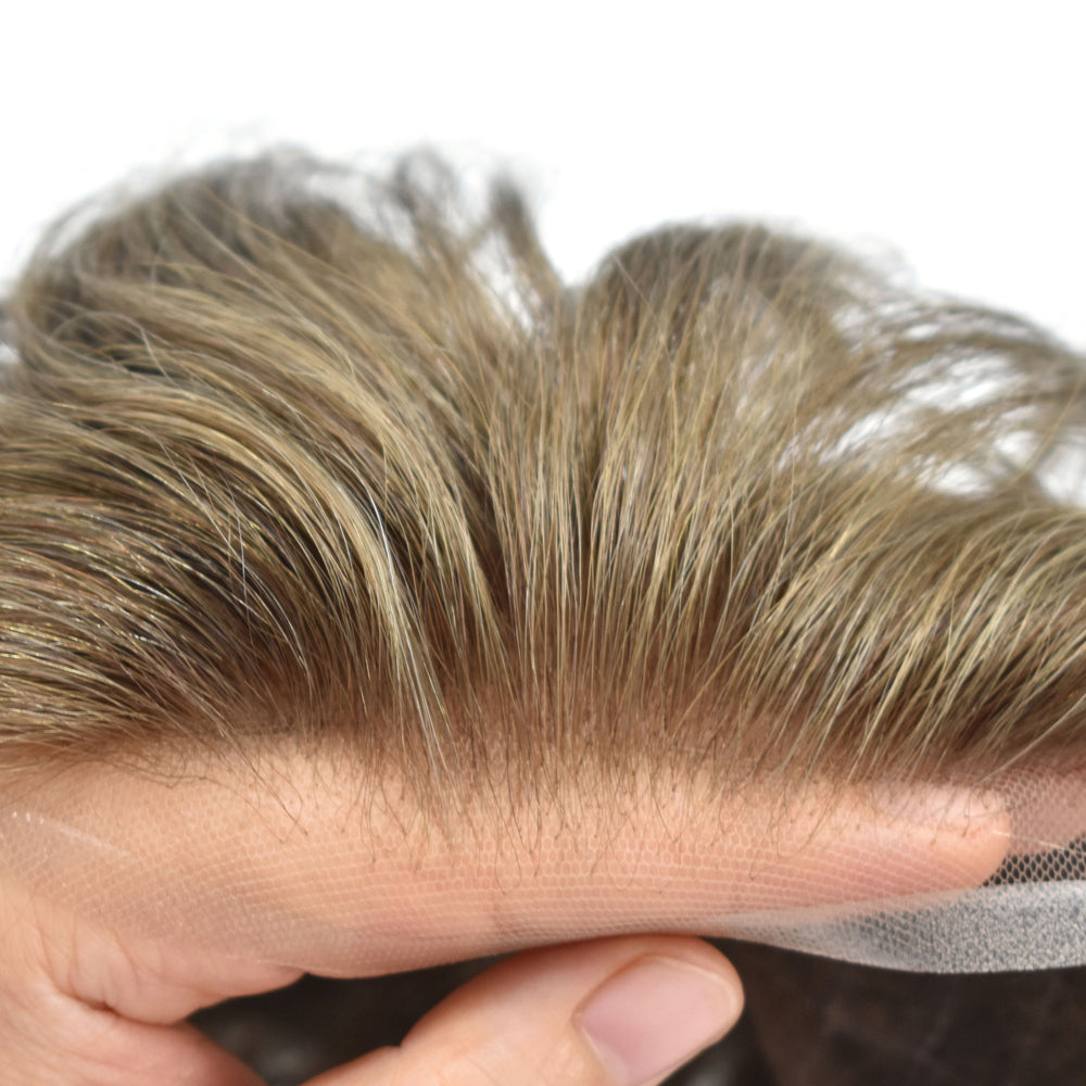 Toupeeunion Remy Human Hair Men Toupee Lace Front Realistic Hairline 0.12mm Poly Hair System Men's  Hairpiece