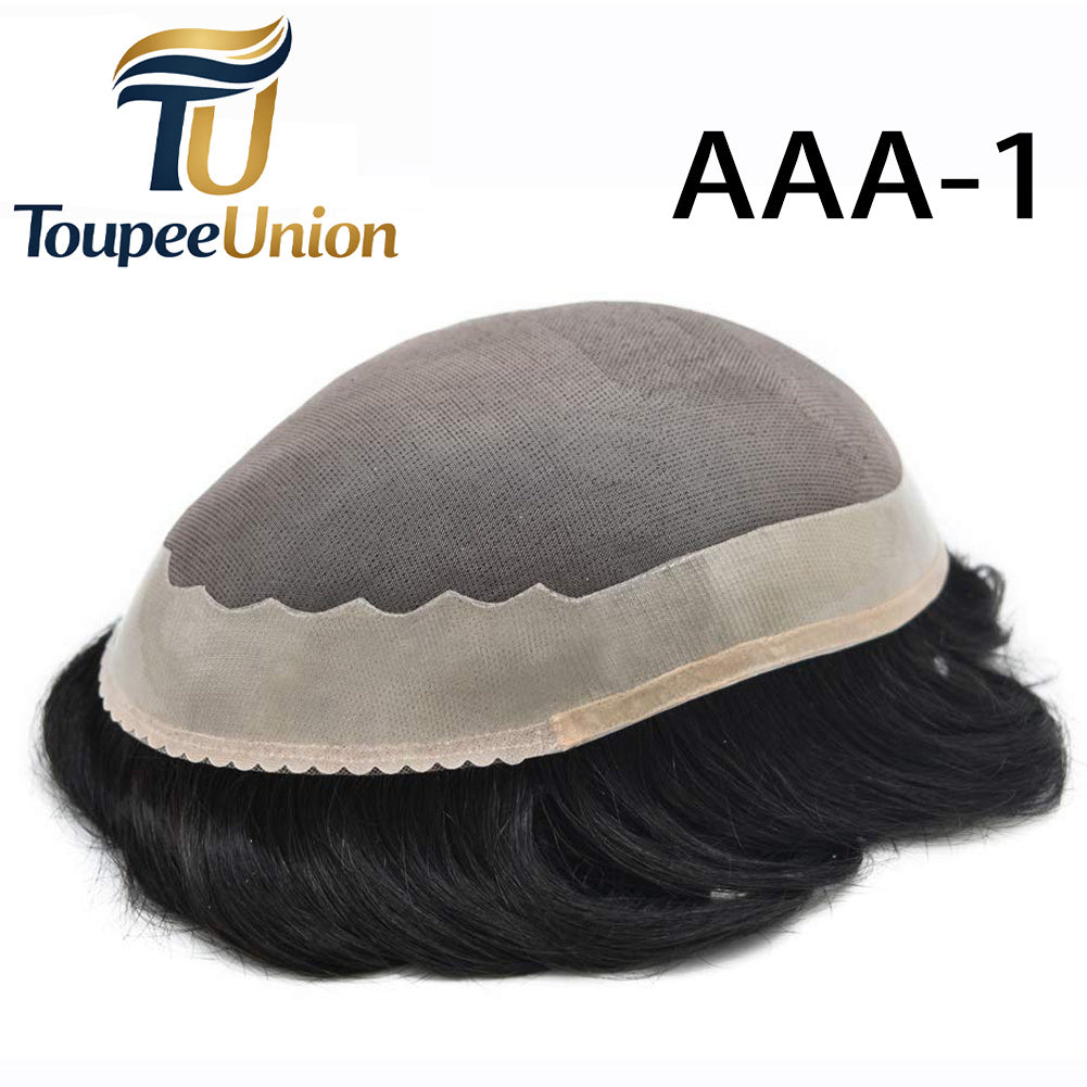 Toupeeunion Breathable Fine Monofilament Toupee Remy Human Hair Poly Coating Hair System Durable Men's Toupee