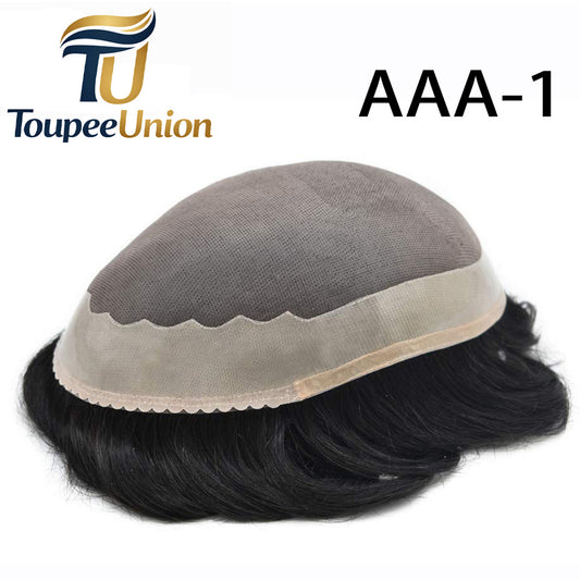 Toupeeunion Breathable Fine Monofilament Toupee Remy Human Hair Poly Coating Hair System Durable Men's Toupee