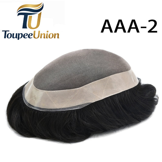 Toupeeunion Durable Fine Monofilament Toupee Poly Coating Hair Replacement System Breathable Men's Toupee