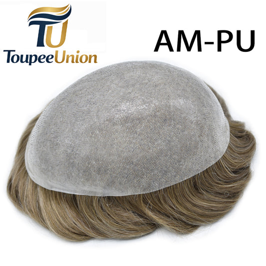 Toupeeunion 0.08mm Ultra Thin Skin Toupee Remy Human Hair Replacement System V-Looped Front Hair Piece For Men Natural Hairline Mens Hairpiece