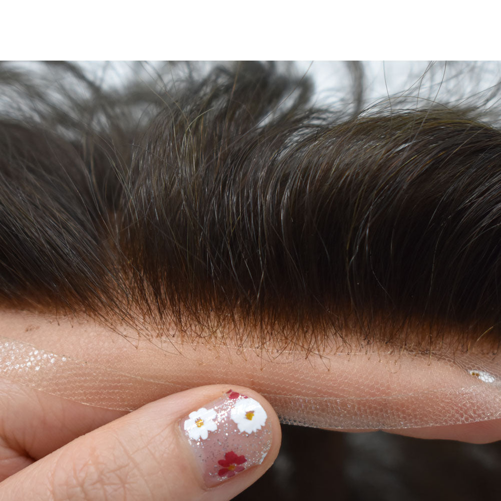 Toupeeunion Durable Fine Monofilament Toupee Remy Human Hair System Bleached Knot Natural Hairline Hair Piece Breathable Men's Toupee
