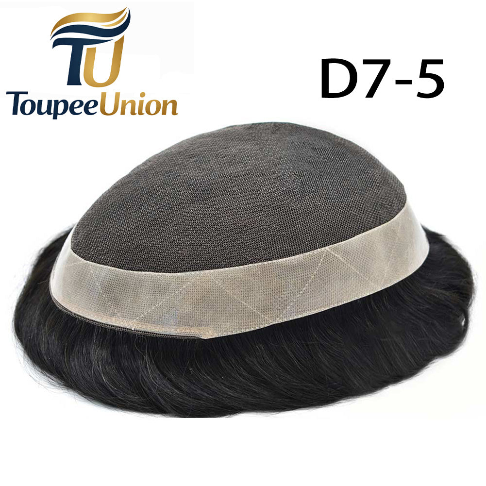 Toupeeunion French Lace Hair Replacement System PU Coating Men's Toupee Natural Hairline Men Hair Piece