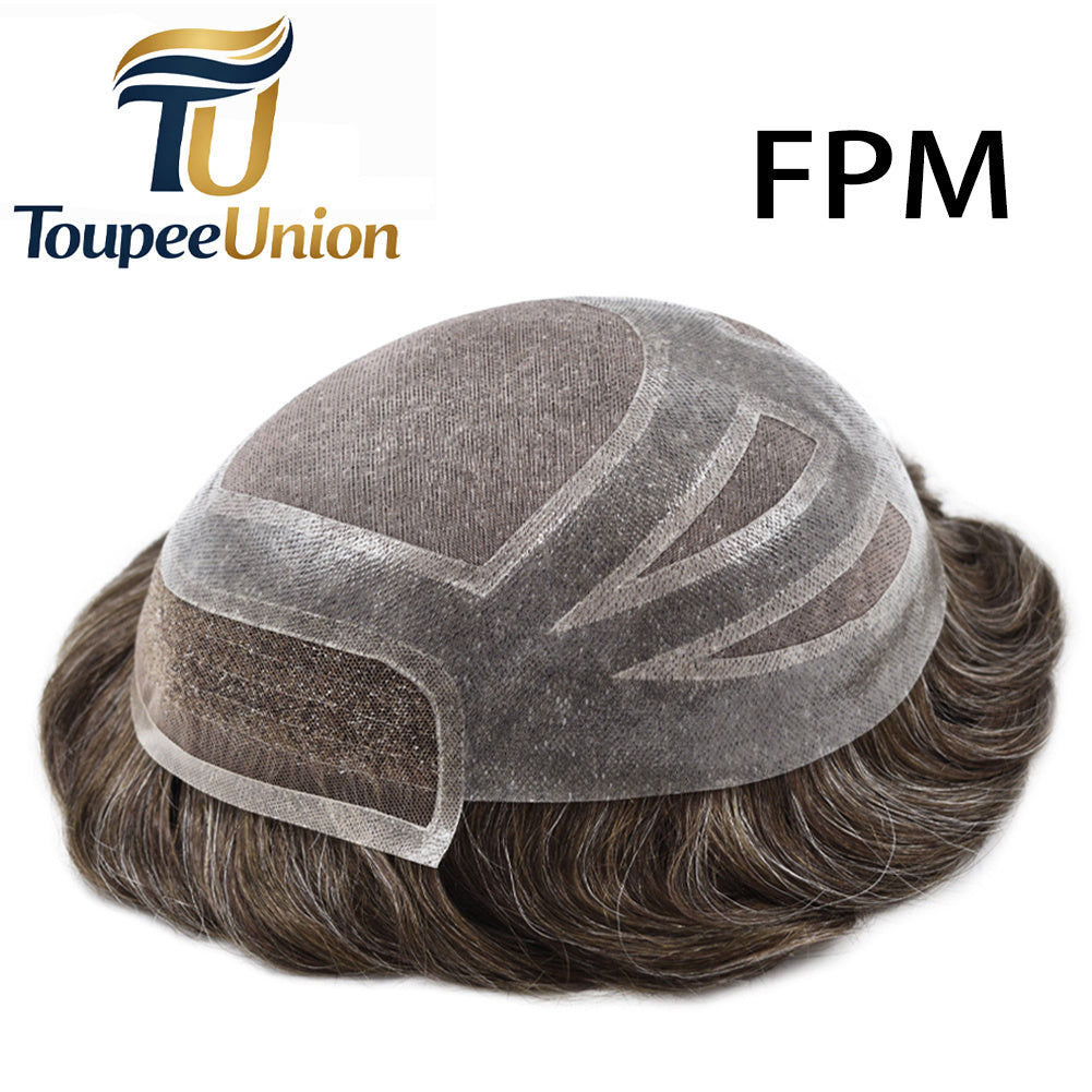 Toupeeunion Fine Monofilament Hair System Remy Human Hair Lace Front Toupee Bleached Knot Natural Hairline Breathable Men's Hair Piece