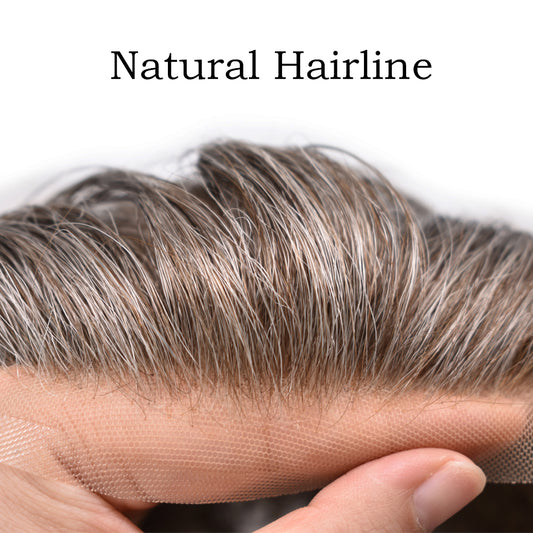 Toupeeunion Breathable Full French Lace Toupee For Men Hair System Bleached Knots Natural Hairline Mens Hair Piece