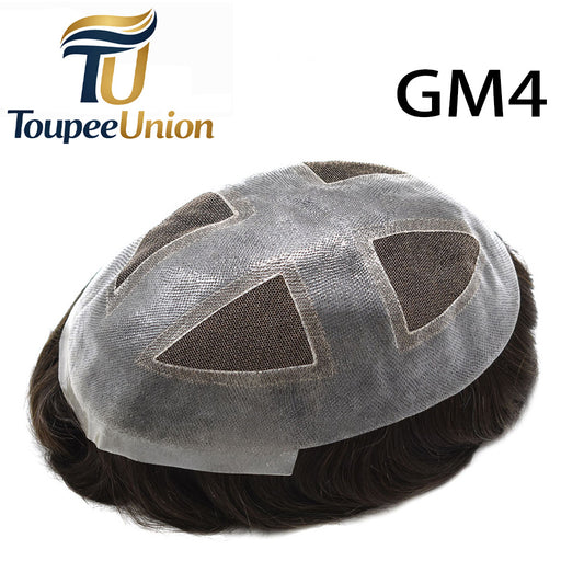 Toupeeunion Breathable French Lace Hair Piece For Men Remy Human Hair Toupee V-Looped Front Natural Hairline Men's Hairpiece