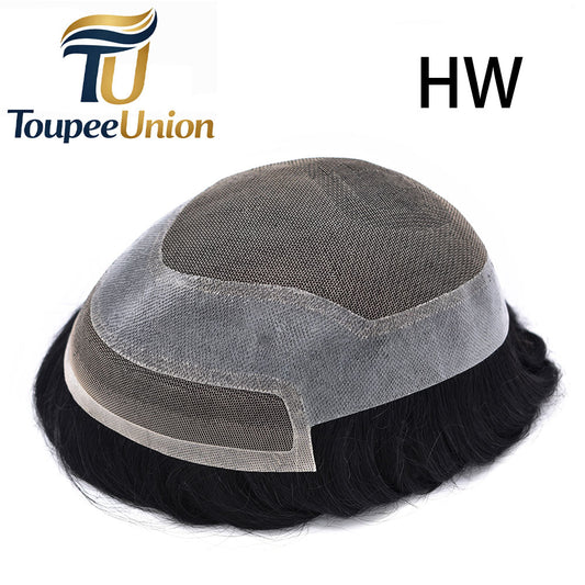 Toupeeunion Remy Human Hair Replacement System For Men Breathable French Lace Toupee Bleached Knot Mens Hairpiece For Hair Loss
