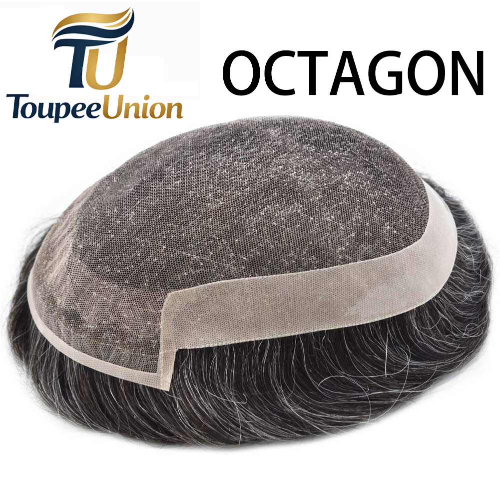 Toupeeunion French Lace Hair System Men's Toupee Remy Human Hair Bleached Knot Natural Hairline Men Hair Piece
