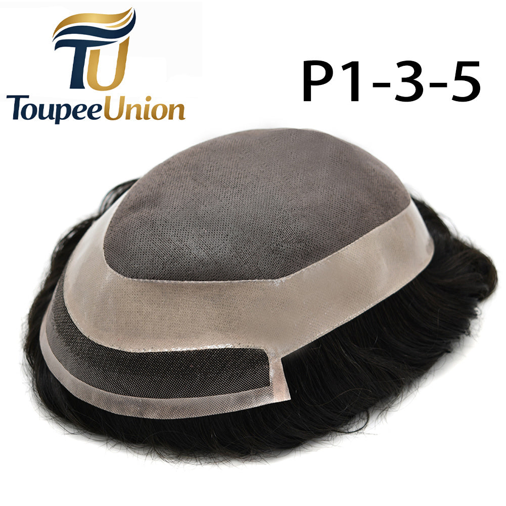 Toupeeunion Durable Fine Monofilament Toupee Remy Human Hair Replacement System Natural Hairline Men Hair Piece