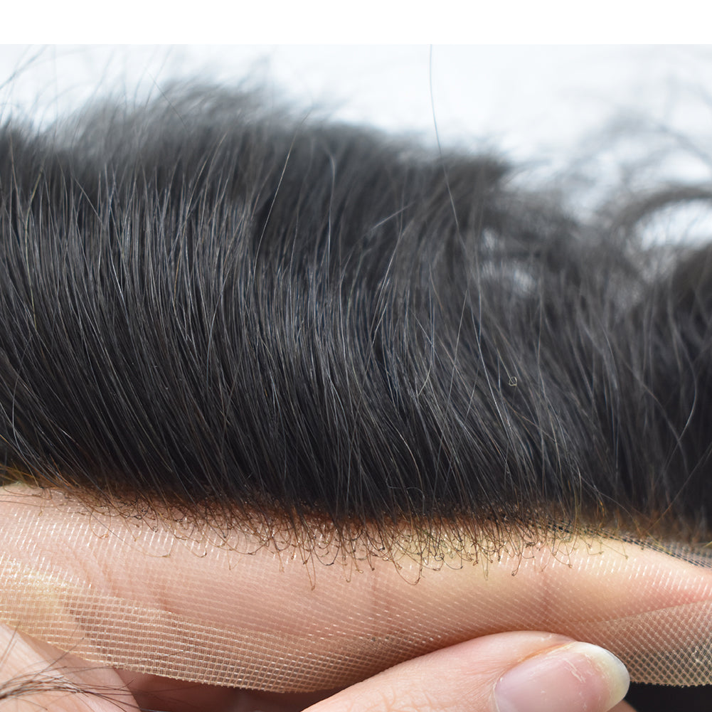Toupeeunion Durable Fine Monofilament Toupee Remy Human Hair Replacement System Natural Hairline Men Hair Piece