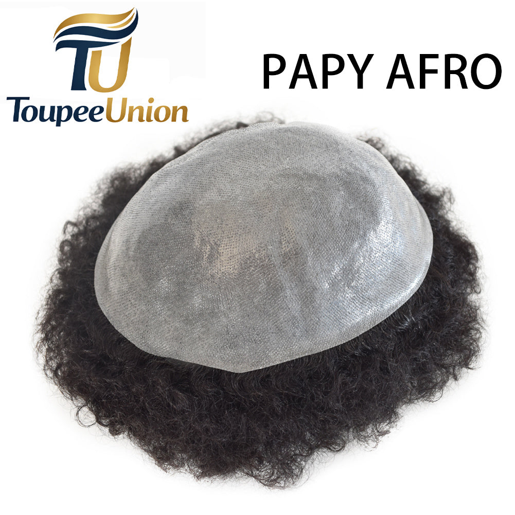 Toupeeunion Afro Toupee For Black Men Real Human Hair Poly Skin Men Wave Hair Unit Mens Hairpiece