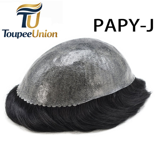 Toupeeunion Men's Toupee Remy Human Hair  Poly Injection Hair Replacement System Men Hair Piece
