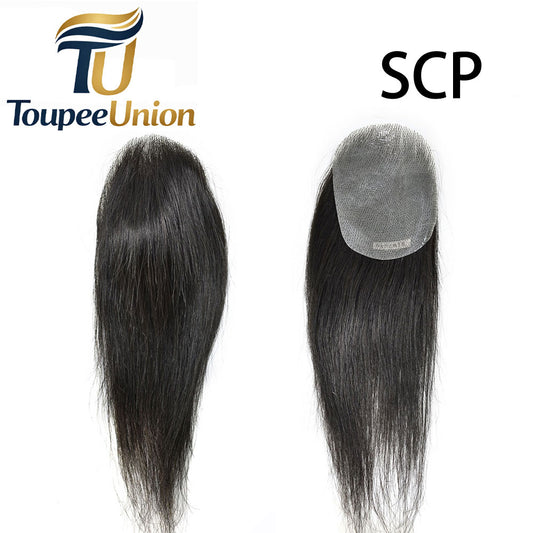 Toupeeunion Thin Skin V-Looped Bald Spot Hair Patch Natural Hair Replacement Unit For Hairline 100% Remy Human Hair Transparent Skin Hair Patch Hair Systems