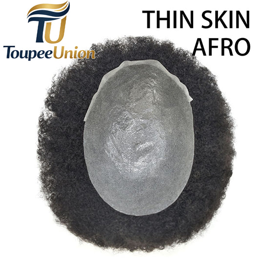 Toupeeunion Afro Hair Unit For Men Real Human Hair Ultra Thin Skin Toupee For Black Men Natural Hairline Mens Hair Piece
