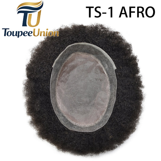 Toupeeunion Breathable Afro Toupee For Men Real Human Hair Afro Hair Unit Durable Mens Hairpiece