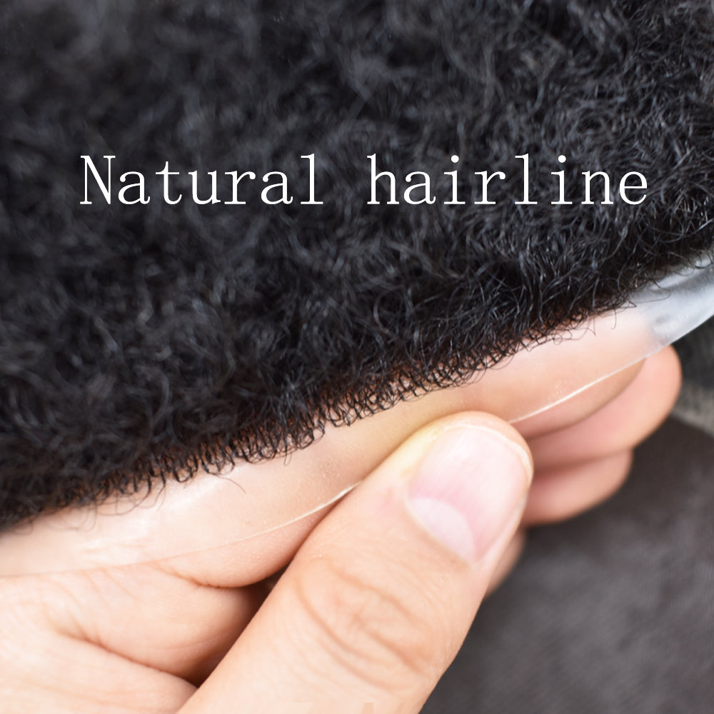 Toupeeunion Breathable Afro Toupee For Men Real Human Hair Afro Hair Unit Durable Mens Hairpiece