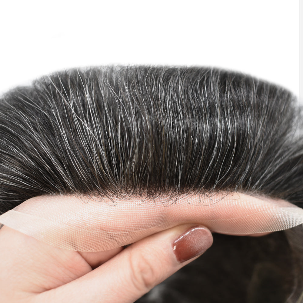 Toupeeunion Remy Human Hair Swiss Super Welded Lace Toupee Breathable Hair Replacement System Bleached Knots Natural Hairline Mens Hairpiece