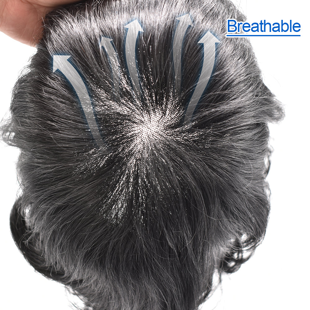 Toupeeunion Remy Human Hair Replacement System For Men Breathable French Lace Toupee Bleached Knot Mens Hairpiece For Hair Loss