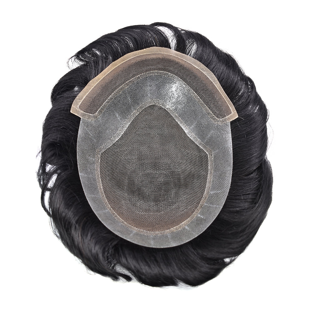 Toupeeunion Remy Human Hair Replacement System For Men Breathable French Lace Toupee Bleached Knot Mens Hairpiece For Hair Loss