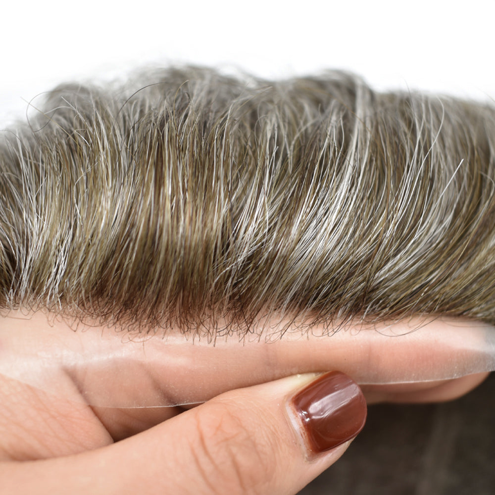 Toupeeunion Breathable Fine Monofilament Toupee Remy Human Hair PU Around Hair SystemNatural Hairline Durable Men's Toupee