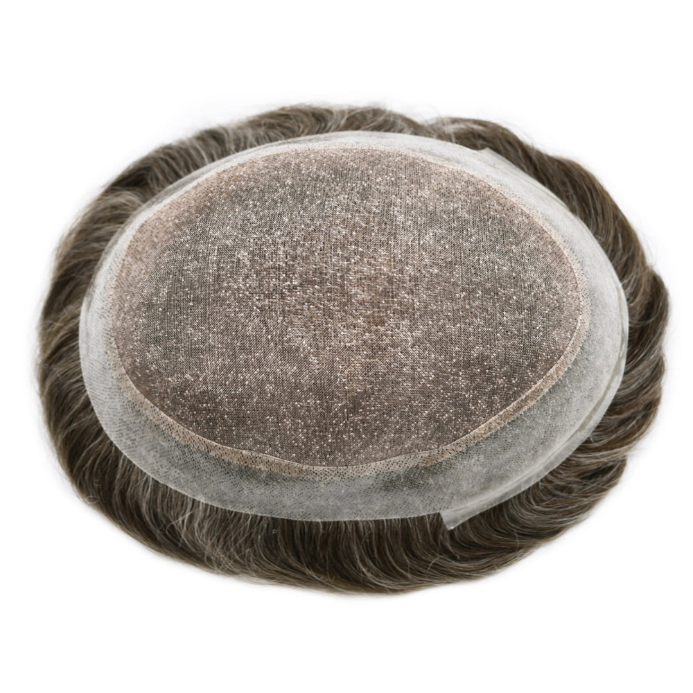 Toupeeunion Breathable Fine Monofilament Toupee Remy Human Hair PU Around Hair SystemNatural Hairline Durable Men's Toupee