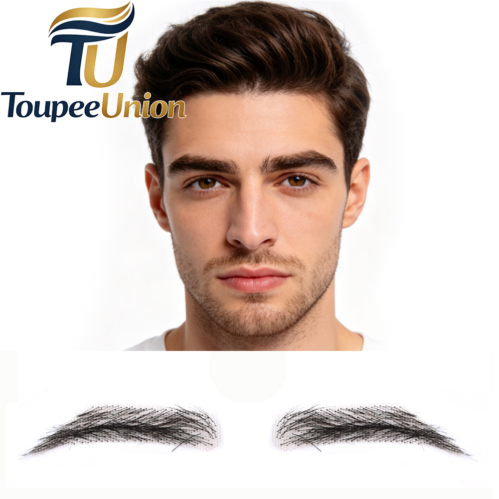 Toupeeunion Breathable Fake Eyebrows Human Hair Handmade Lace Eyebrows Natural Look False Eyebrow Hair Extensions For Men