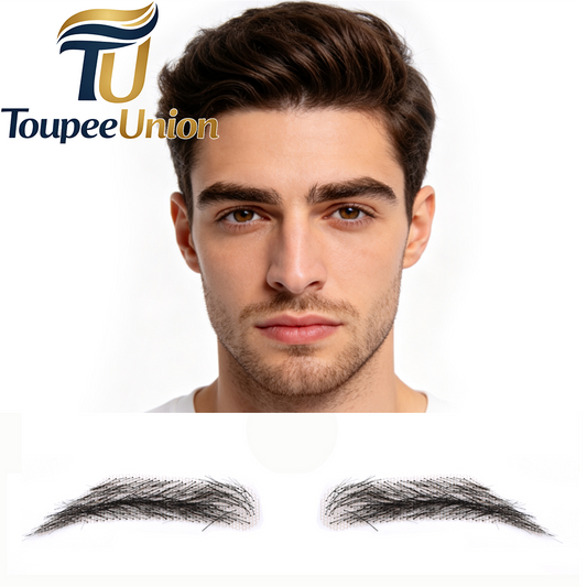 Toupeeunion Breathable Fake Eyebrows Human Hair Handmade Lace Eyebrows Natural Look False Eyebrow Hair Extensions For Men